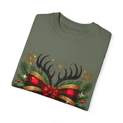 Christmas Coquette Bow with Holly and Antlers