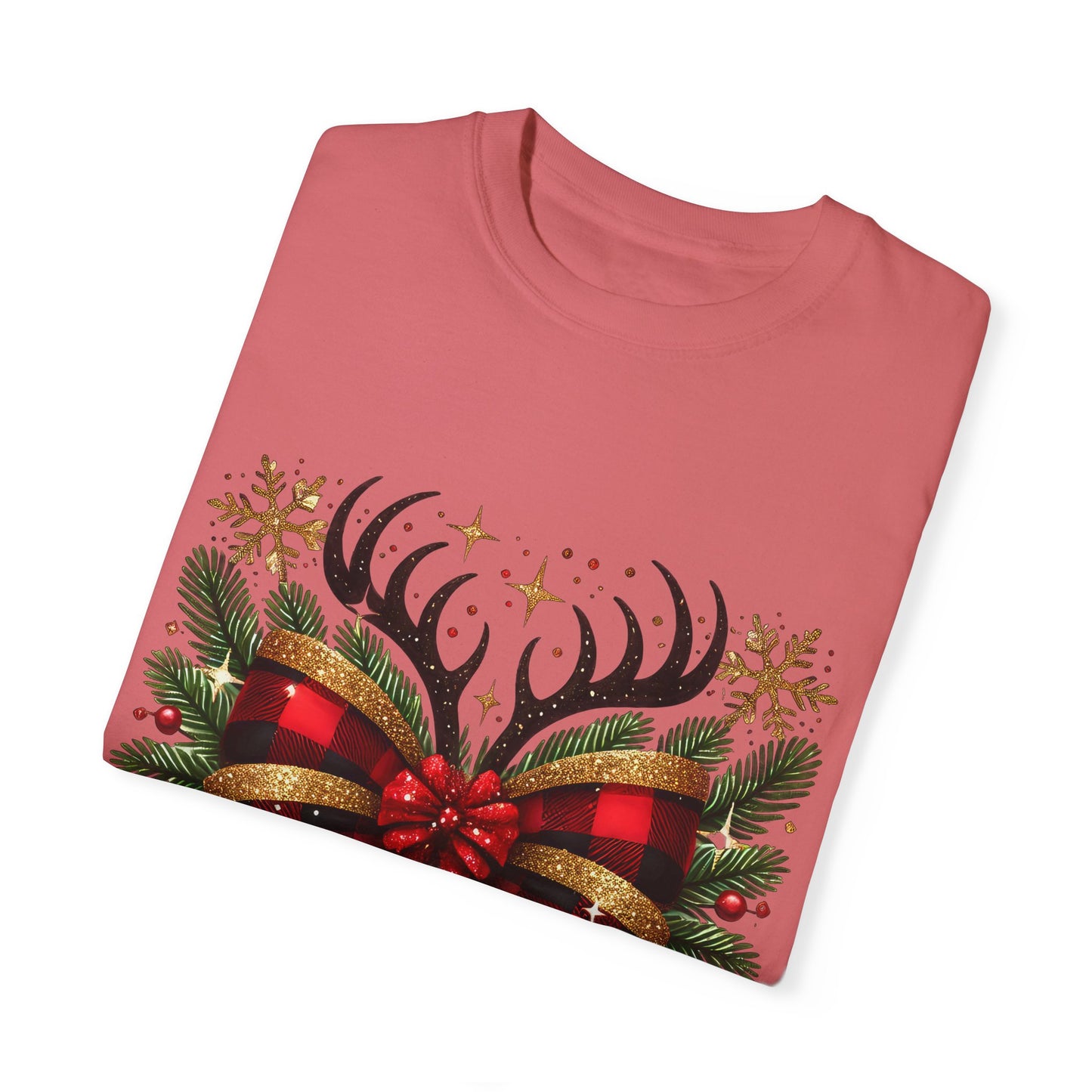 Christmas Coquette Bow with Holly and Antlers