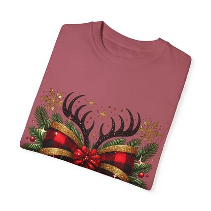 Christmas Coquette Bow with Holly and Antlers