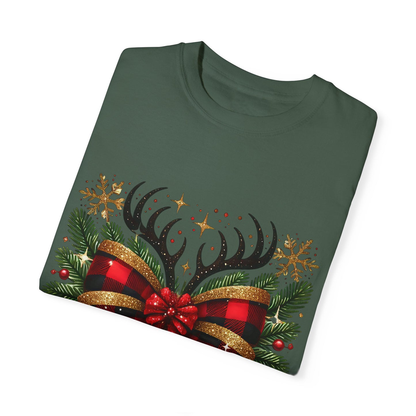 Christmas Coquette Bow with Holly and Antlers