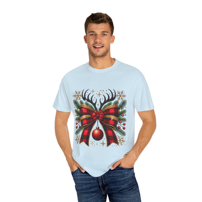 Christmas Coquette Bow with Holly and Antlers