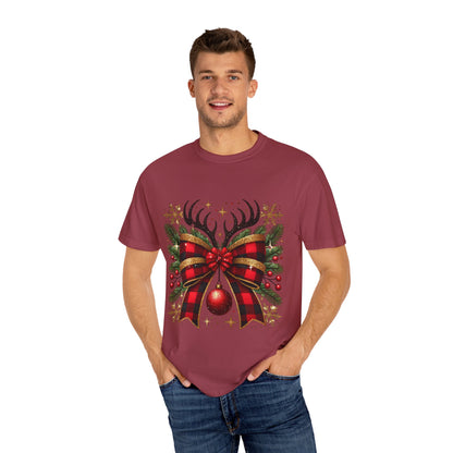 Christmas Coquette Bow with Holly and Antlers