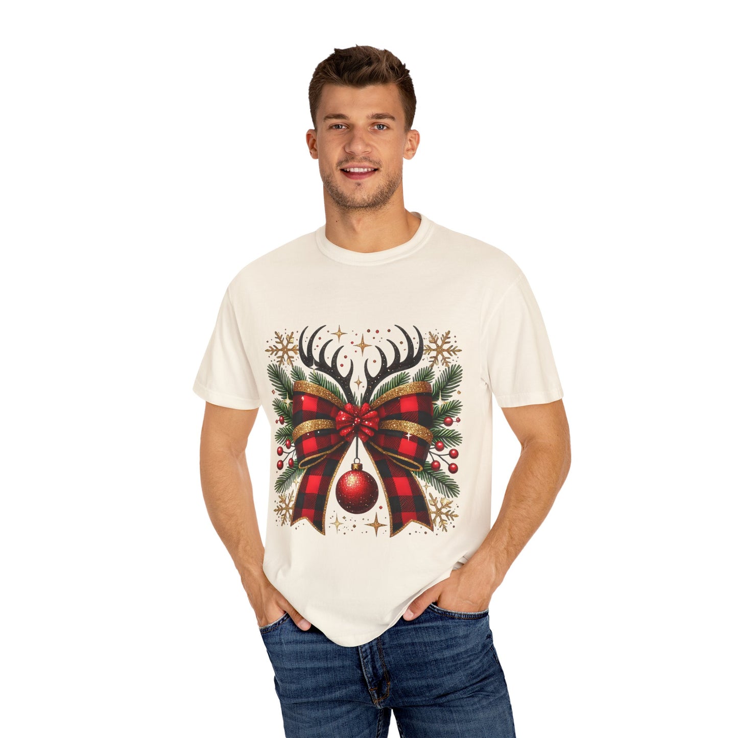 Christmas Coquette Bow with Holly and Antlers