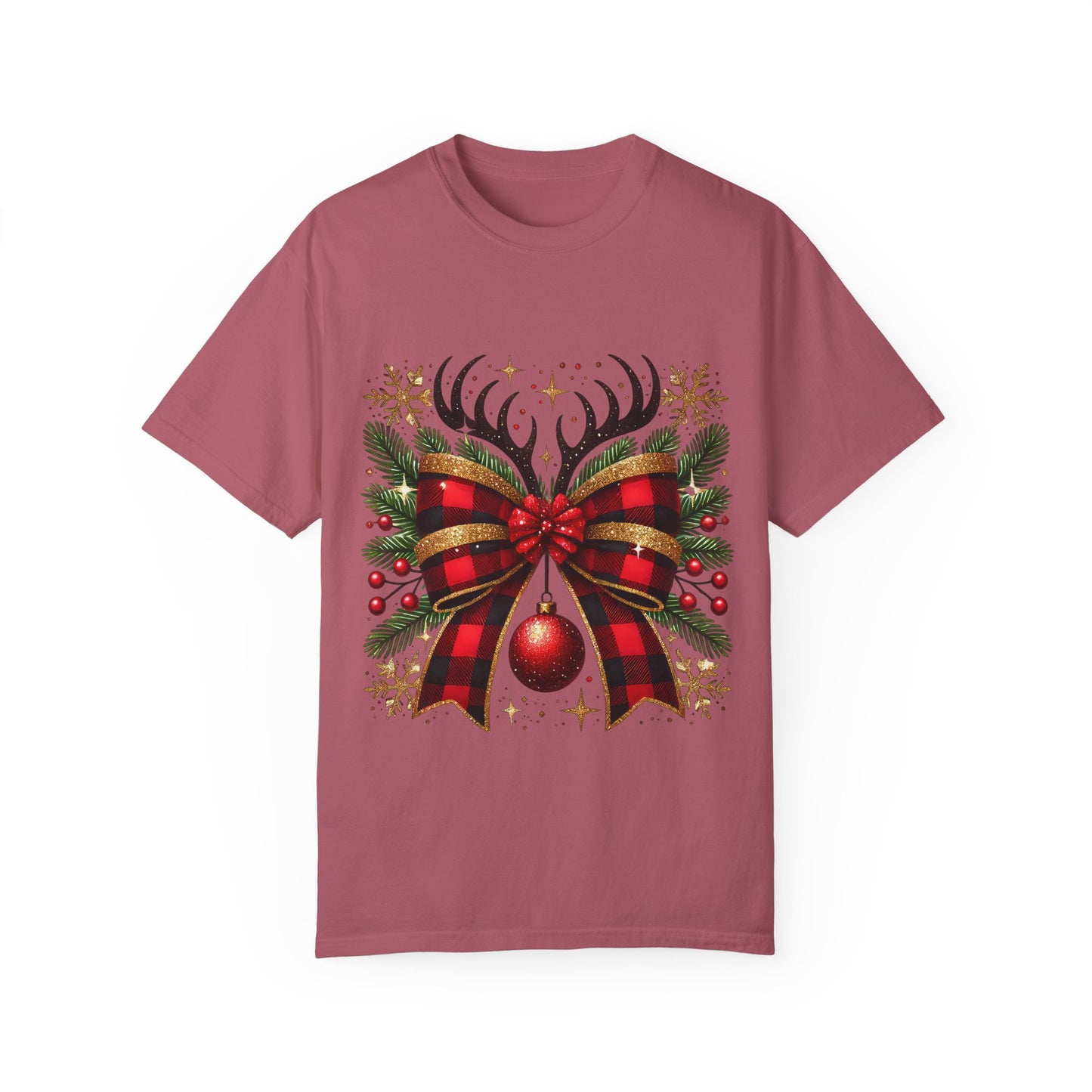 Christmas Coquette Bow with Holly and Antlers