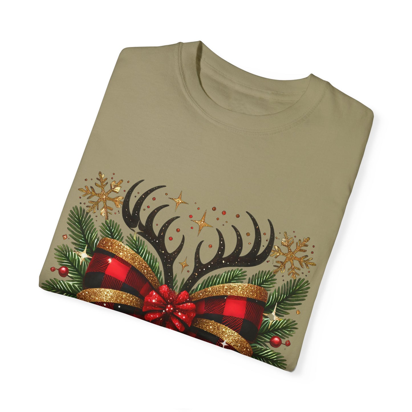 Christmas Coquette Bow with Holly and Antlers