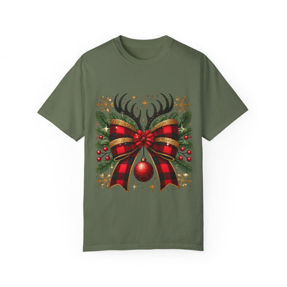 Christmas Coquette Bow with Holly and Antlers