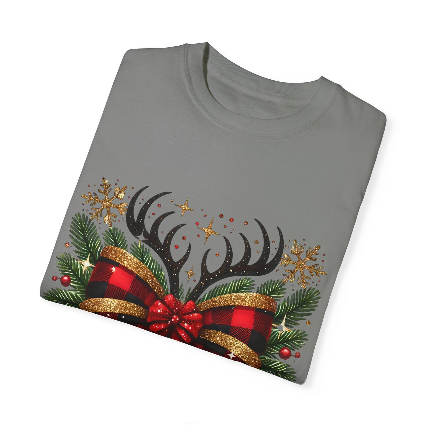 Christmas Coquette Bow with Holly and Antlers