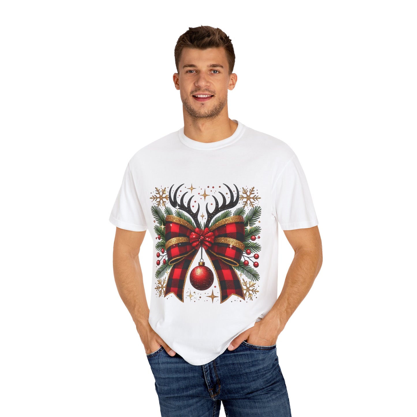 Christmas Coquette Bow with Holly and Antlers