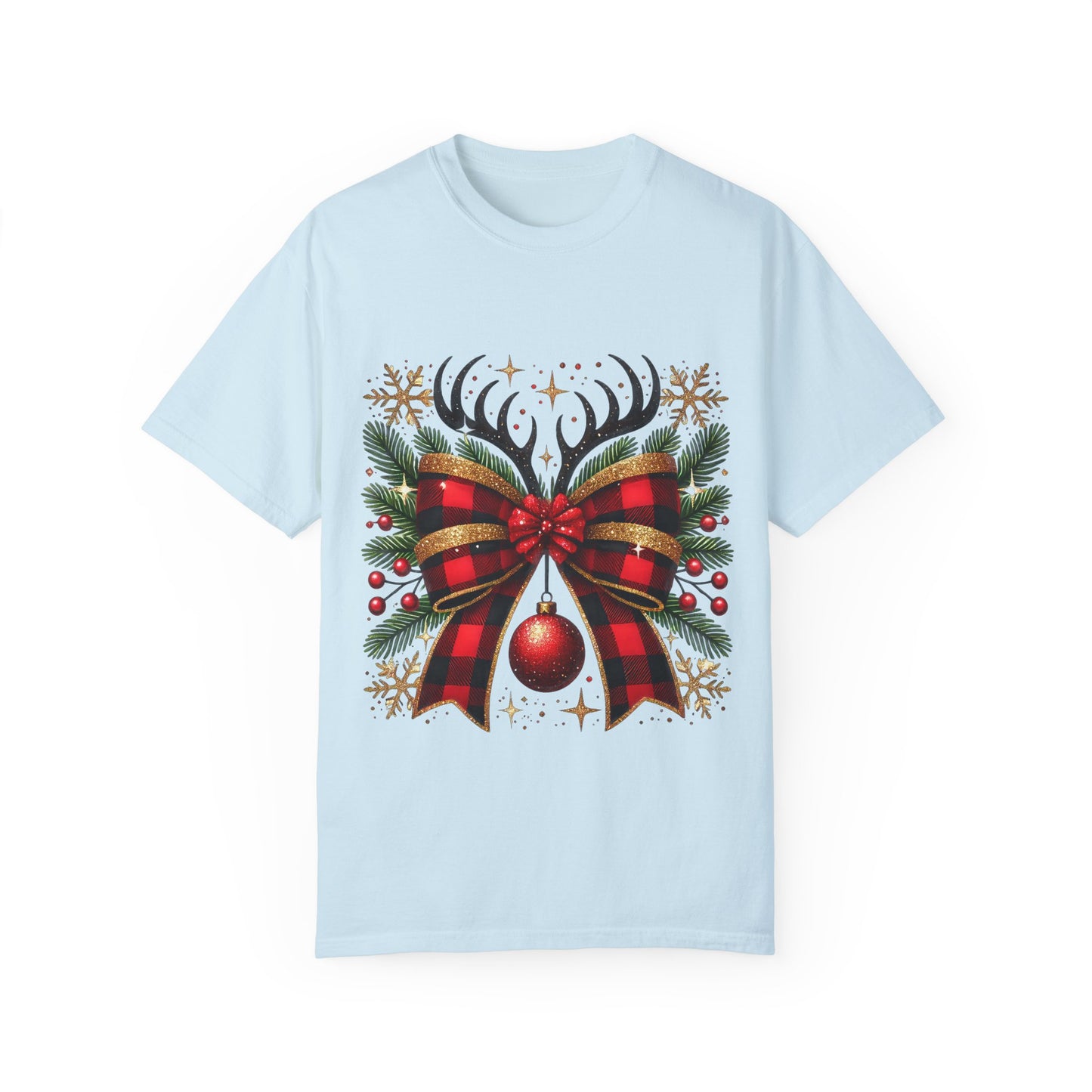 Christmas Coquette Bow with Holly and Antlers