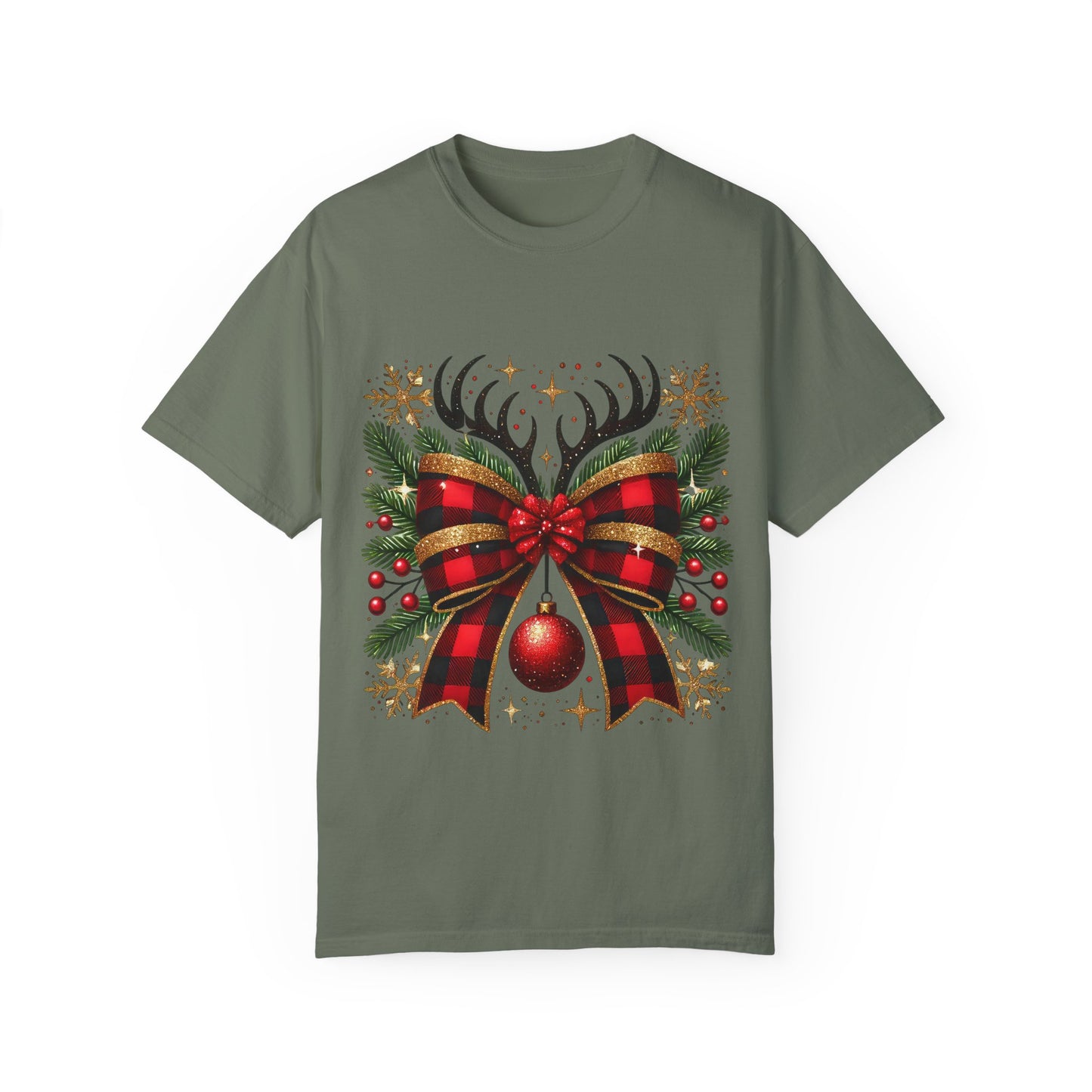 Christmas Coquette Bow with Holly and Antlers