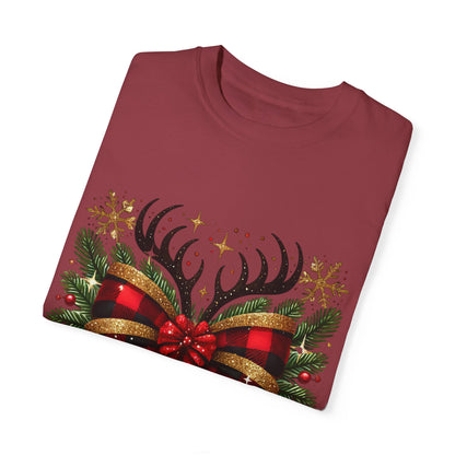 Christmas Coquette Bow with Holly and Antlers