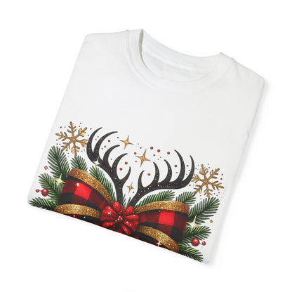 Christmas Coquette Bow with Holly and Antlers