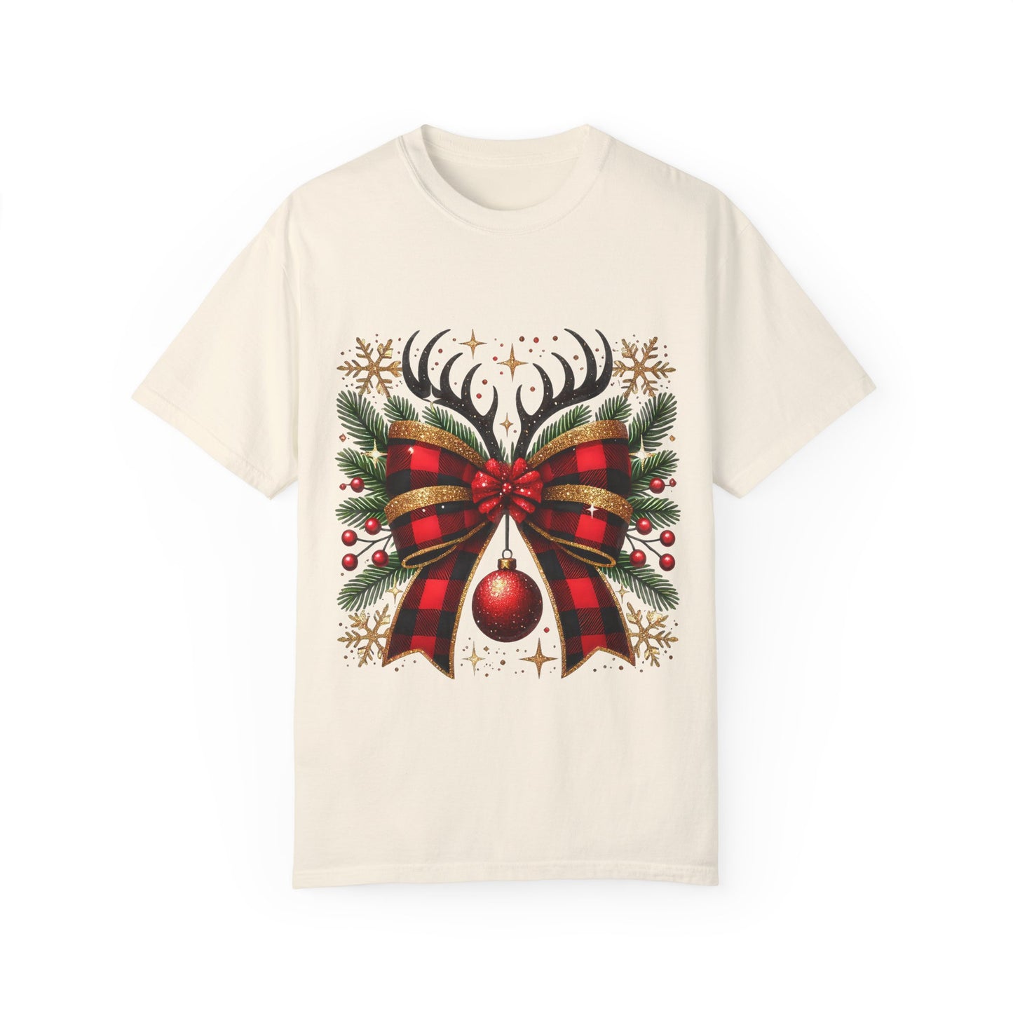 Christmas Coquette Bow with Holly and Antlers