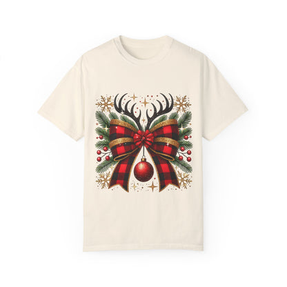 Christmas Coquette Bow with Holly and Antlers