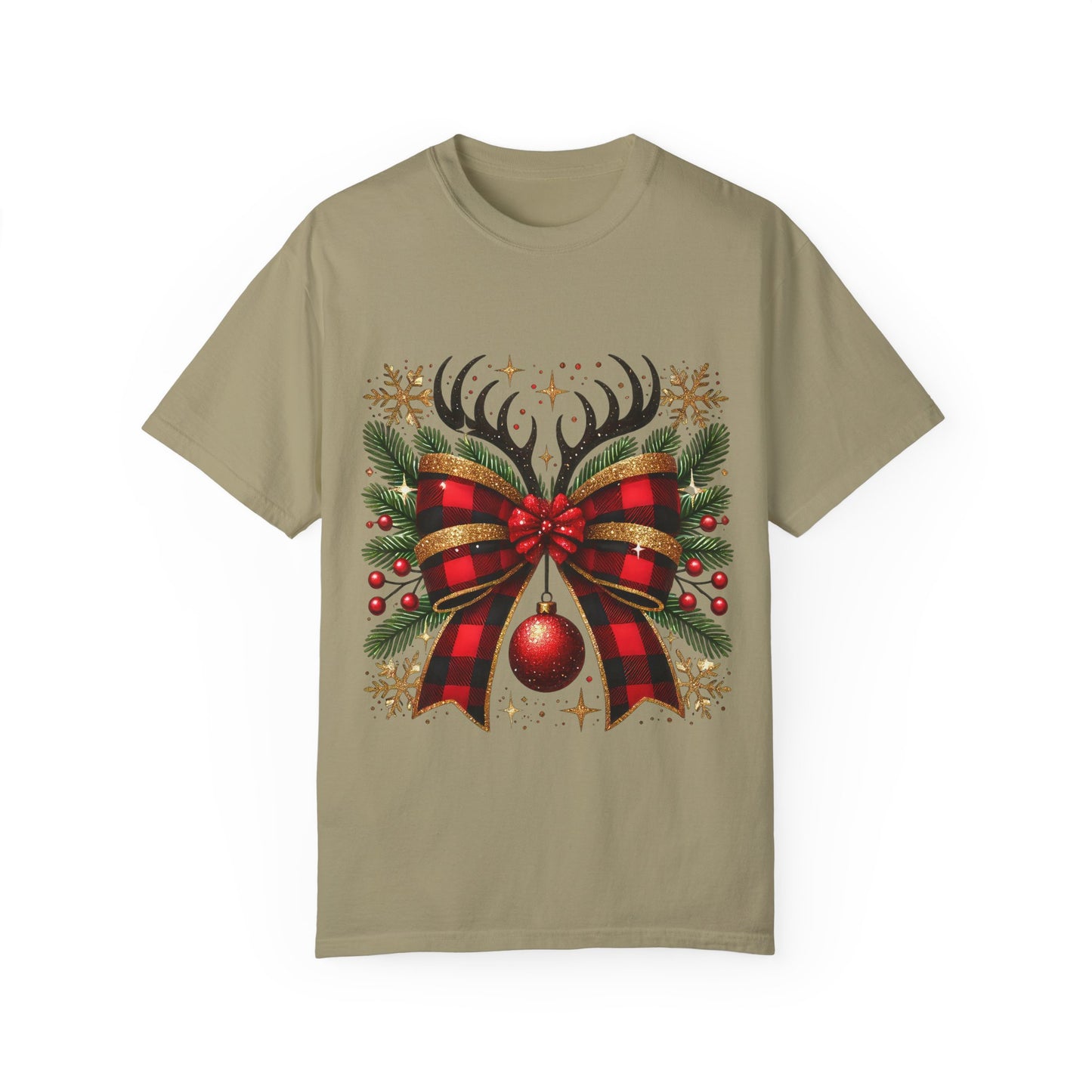 Christmas Coquette Bow with Holly and Antlers