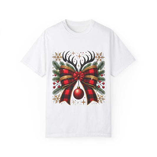 Christmas Coquette Bow with Holly and Antlers