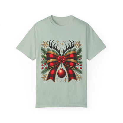 Christmas Coquette Bow with Holly and Antlers