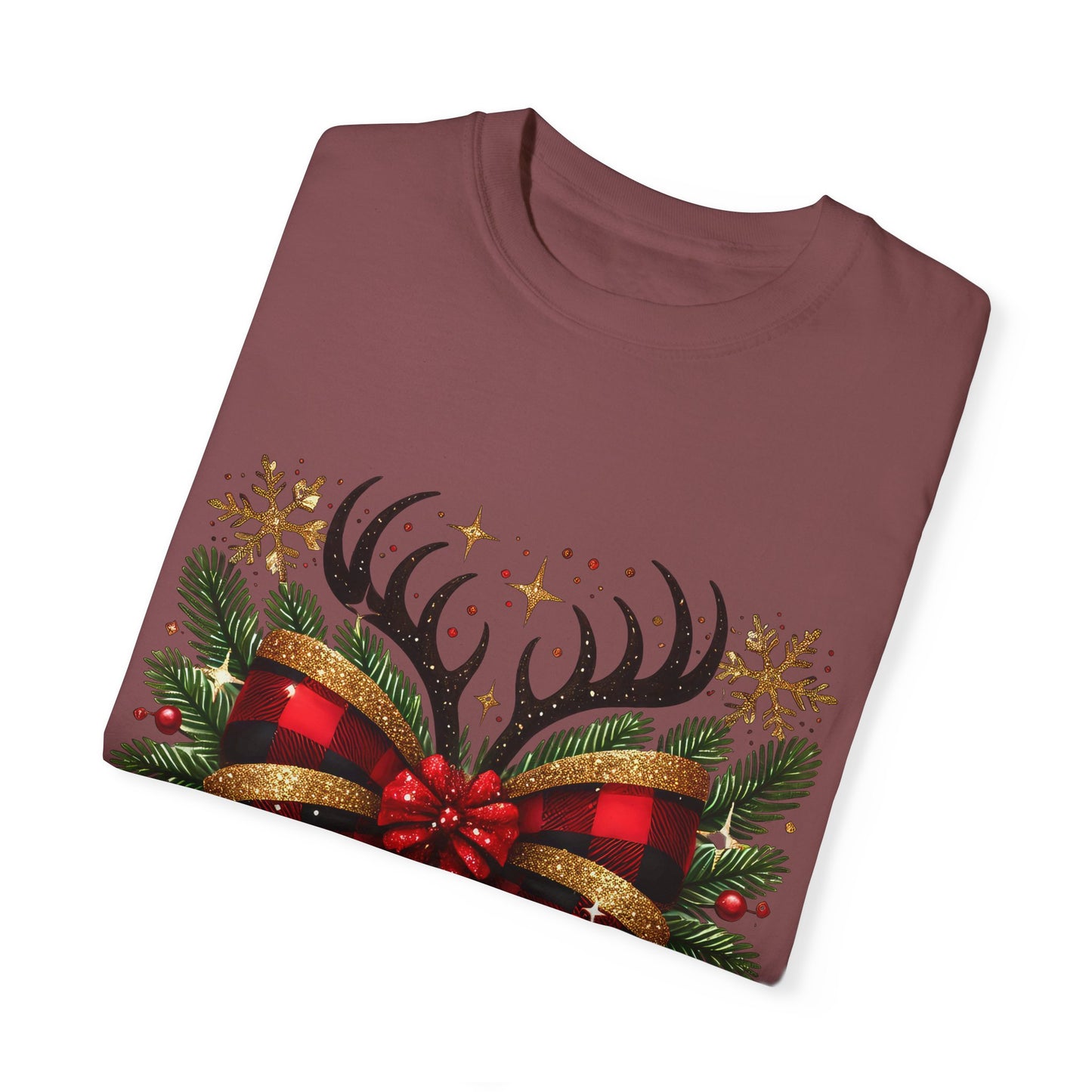 Christmas Coquette Bow with Holly and Antlers