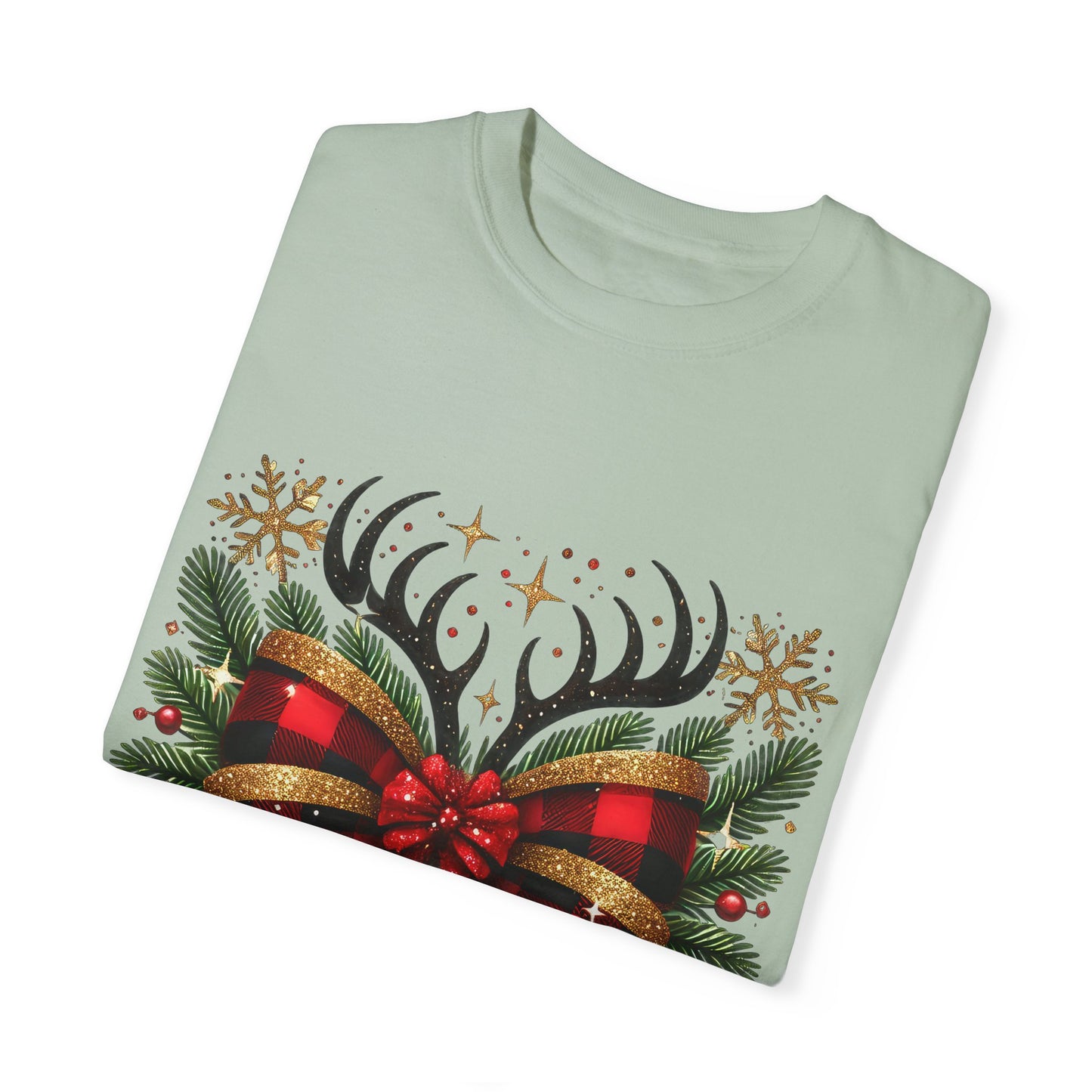 Christmas Coquette Bow with Holly and Antlers