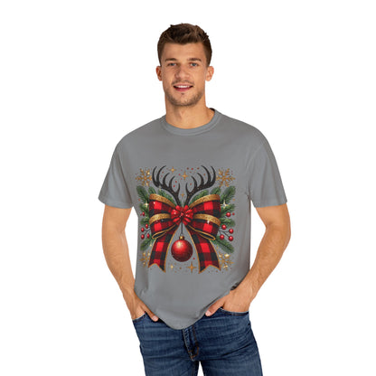 Christmas Coquette Bow with Holly and Antlers