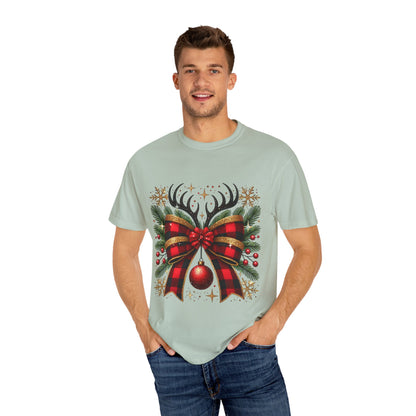 Christmas Coquette Bow with Holly and Antlers
