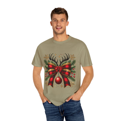Christmas Coquette Bow with Holly and Antlers