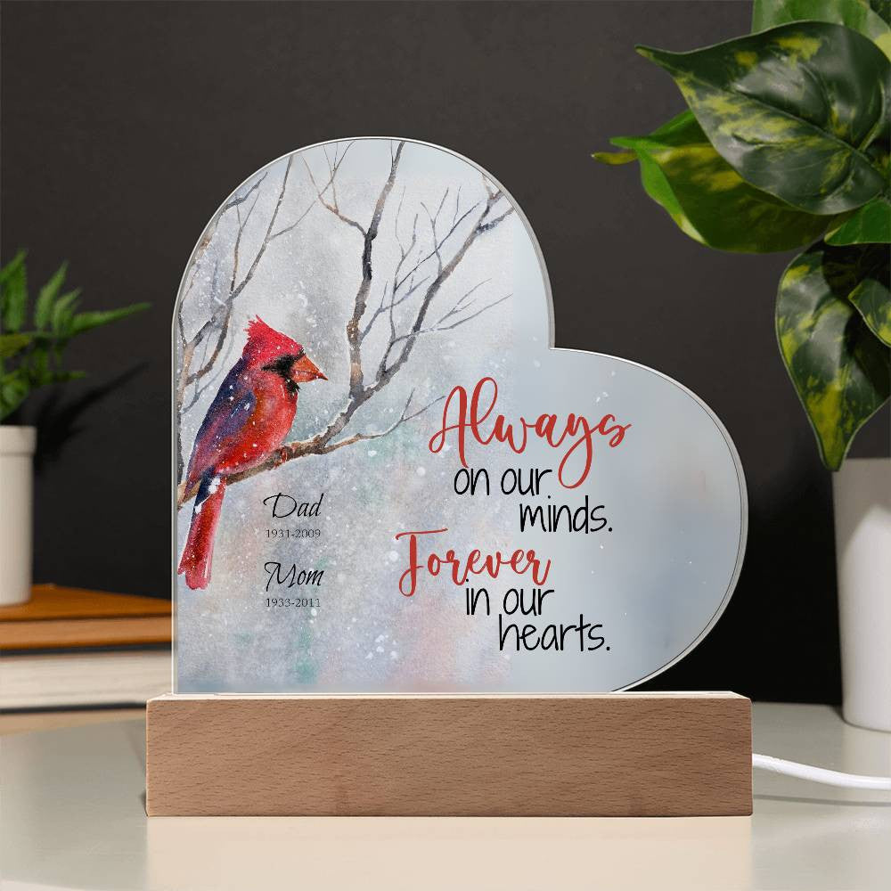 Cardinal in Snow Memorial Heart Plaque