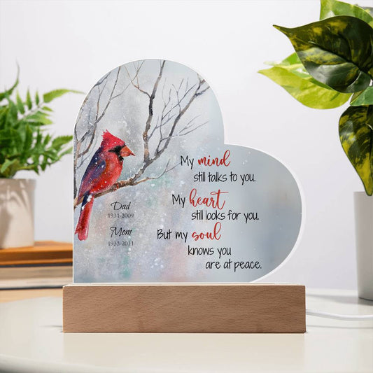 Cardinal in Snow Memorial Heart Plaque