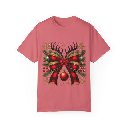 Christmas Coquette Bow with Holly and Antlers