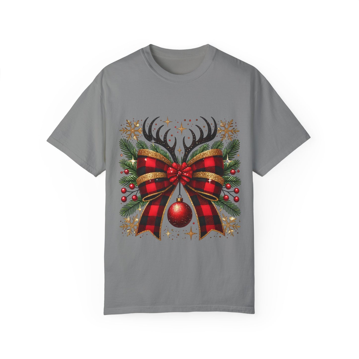 Christmas Coquette Bow with Holly and Antlers