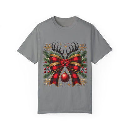 Christmas Coquette Bow with Holly and Antlers