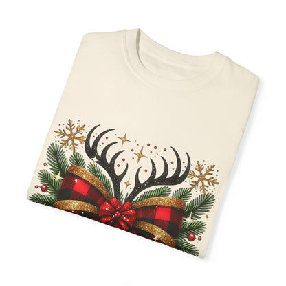 Christmas Coquette Bow with Holly and Antlers