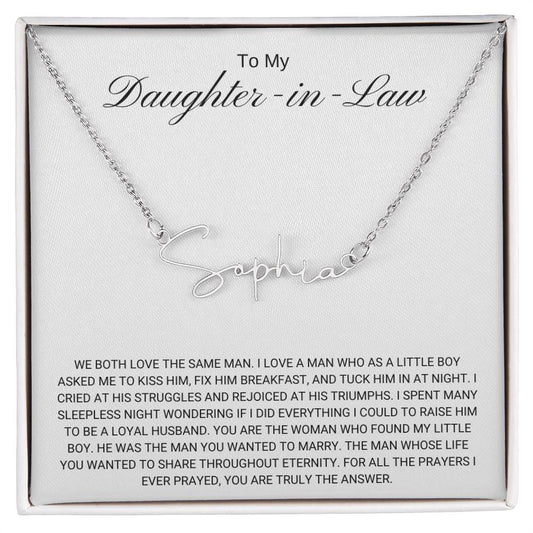 To My Daughter in Law / Answer to Prayer / Signature Name Necklace