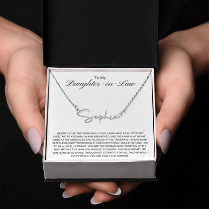 To My Daughter in Law / Answer to Prayer / Signature Name Necklace