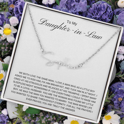To My Daughter in Law / Answer to Prayer / Signature Name Necklace