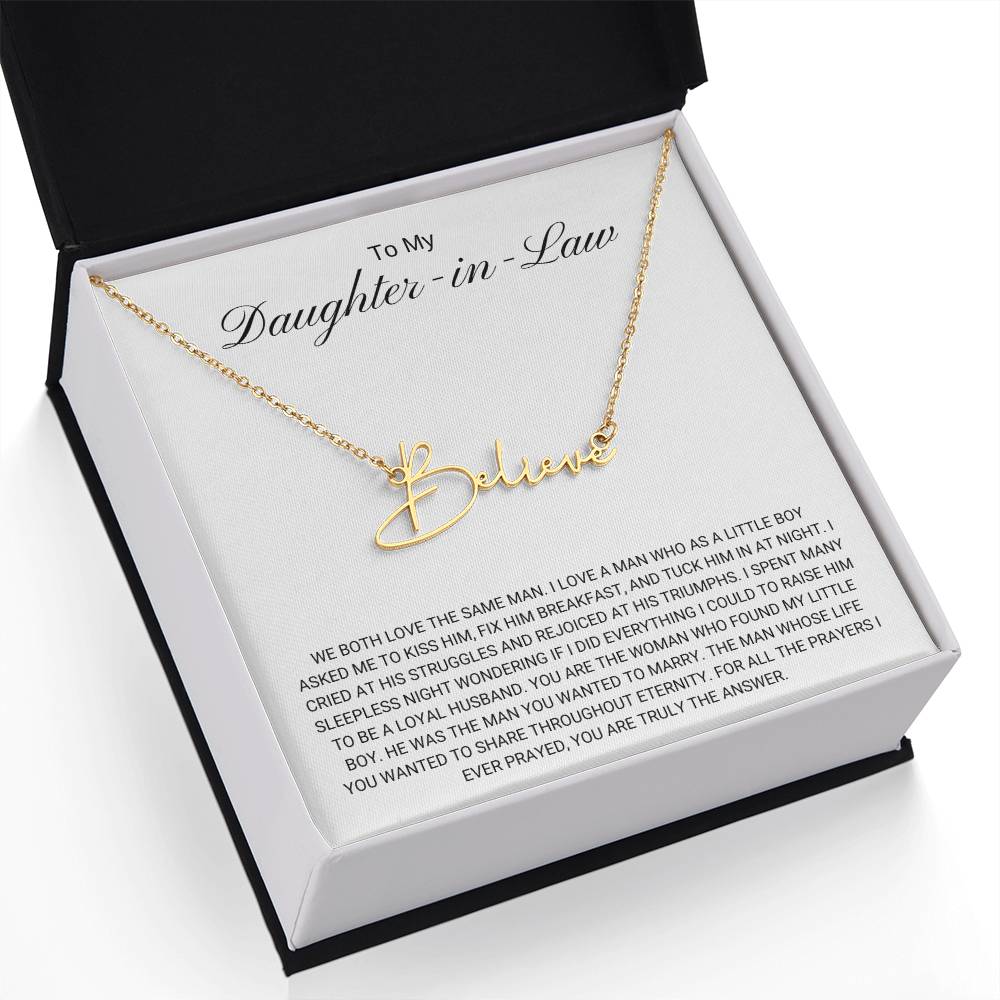 To My Daughter in Law / Answer to Prayer / Signature Name Necklace