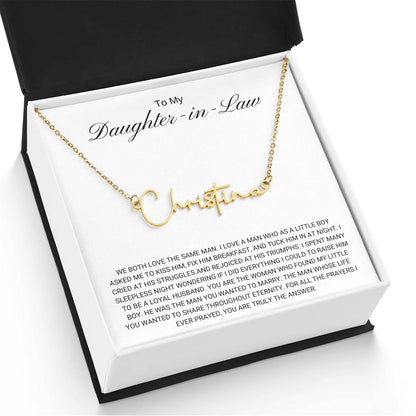 To My Daughter in Law / Answer to Prayer / Signature Name Necklace