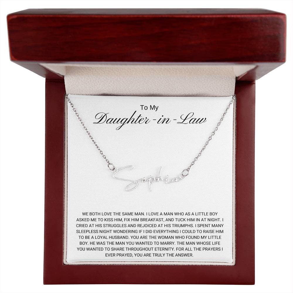 To My Daughter in Law / Answer to Prayer / Signature Name Necklace