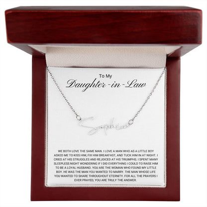To My Daughter in Law / Answer to Prayer / Signature Name Necklace