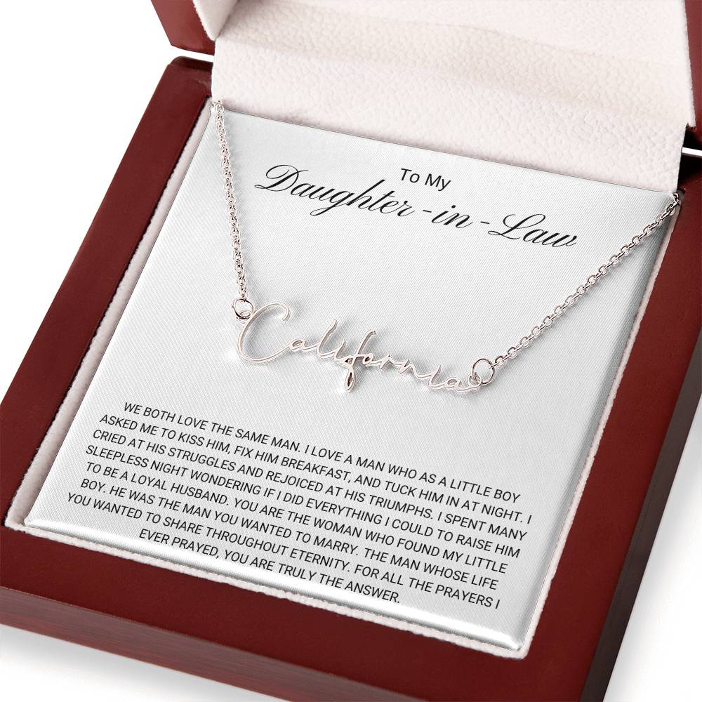 To My Daughter in Law / Answer to Prayer / Signature Name Necklace