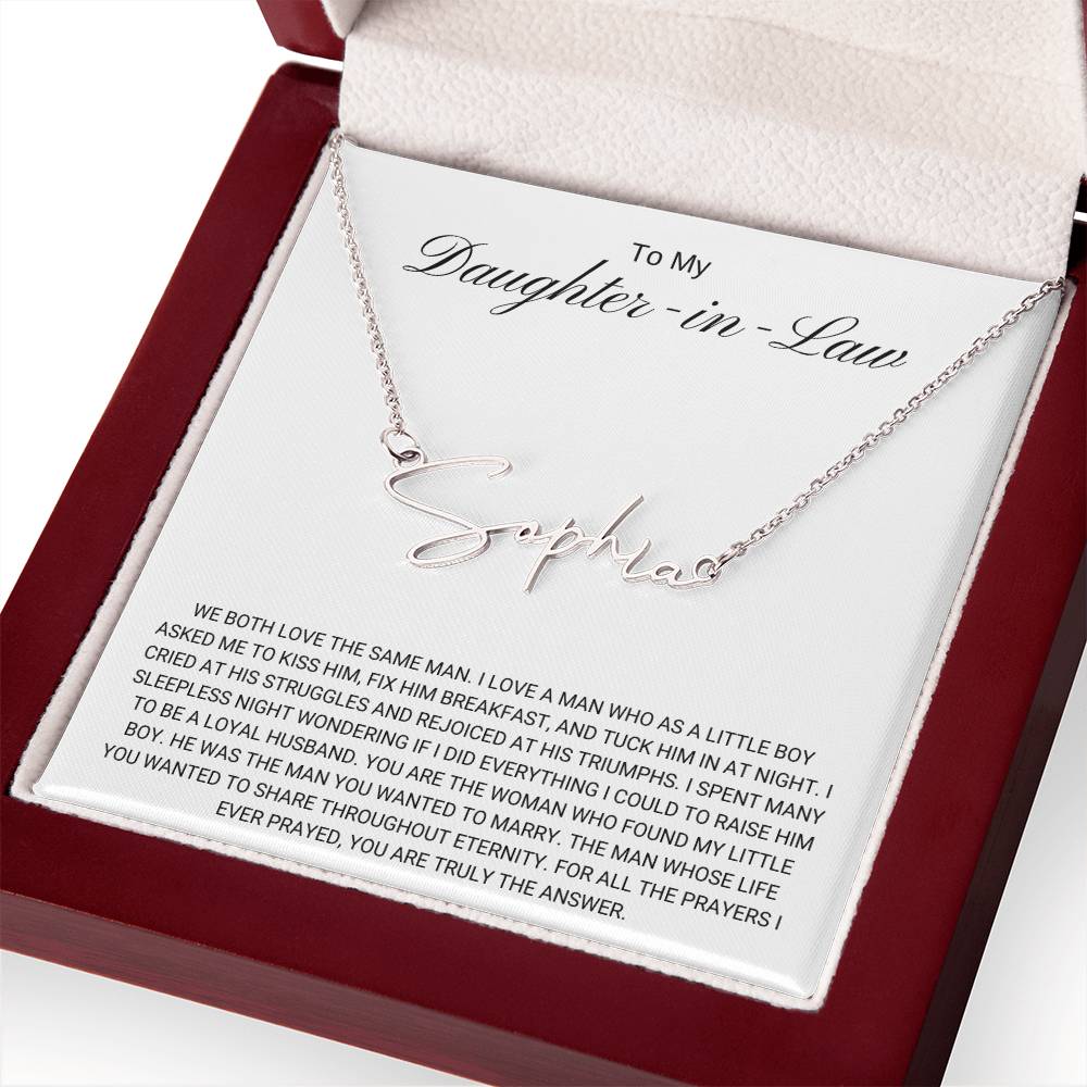 To My Daughter in Law / Answer to Prayer / Signature Name Necklace