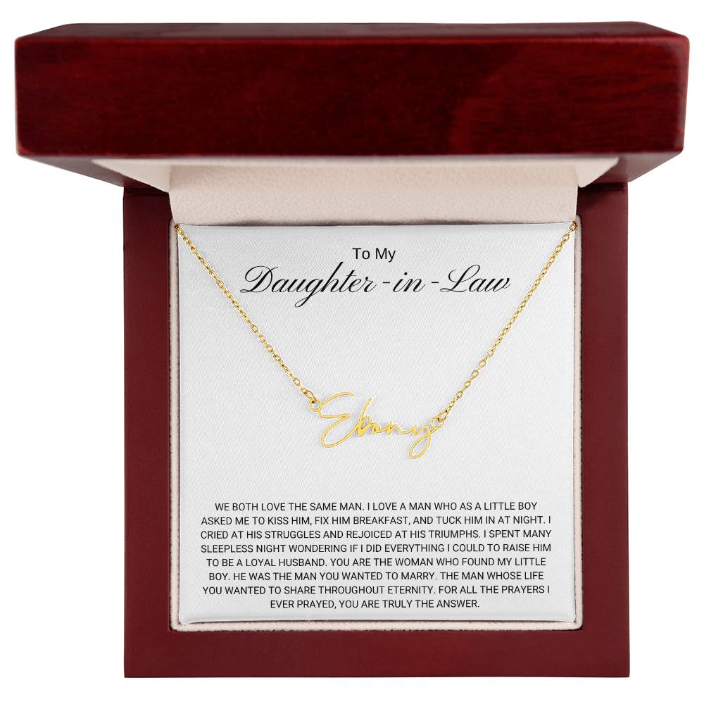 To My Daughter in Law / Answer to Prayer / Signature Name Necklace