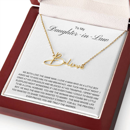 To My Daughter in Law / Answer to Prayer / Signature Name Necklace