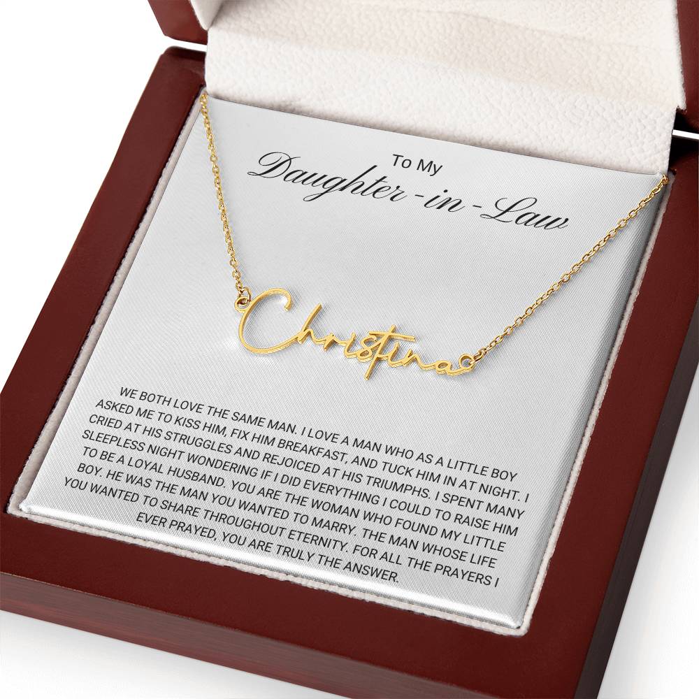 To My Daughter in Law / Answer to Prayer / Signature Name Necklace