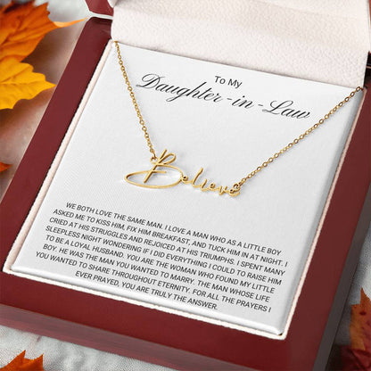 To My Daughter in Law / Answer to Prayer / Signature Name Necklace