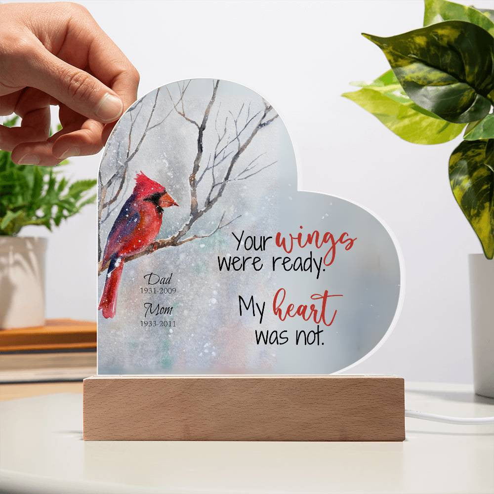 Cardinal in Snow Memorial Heart Plaque