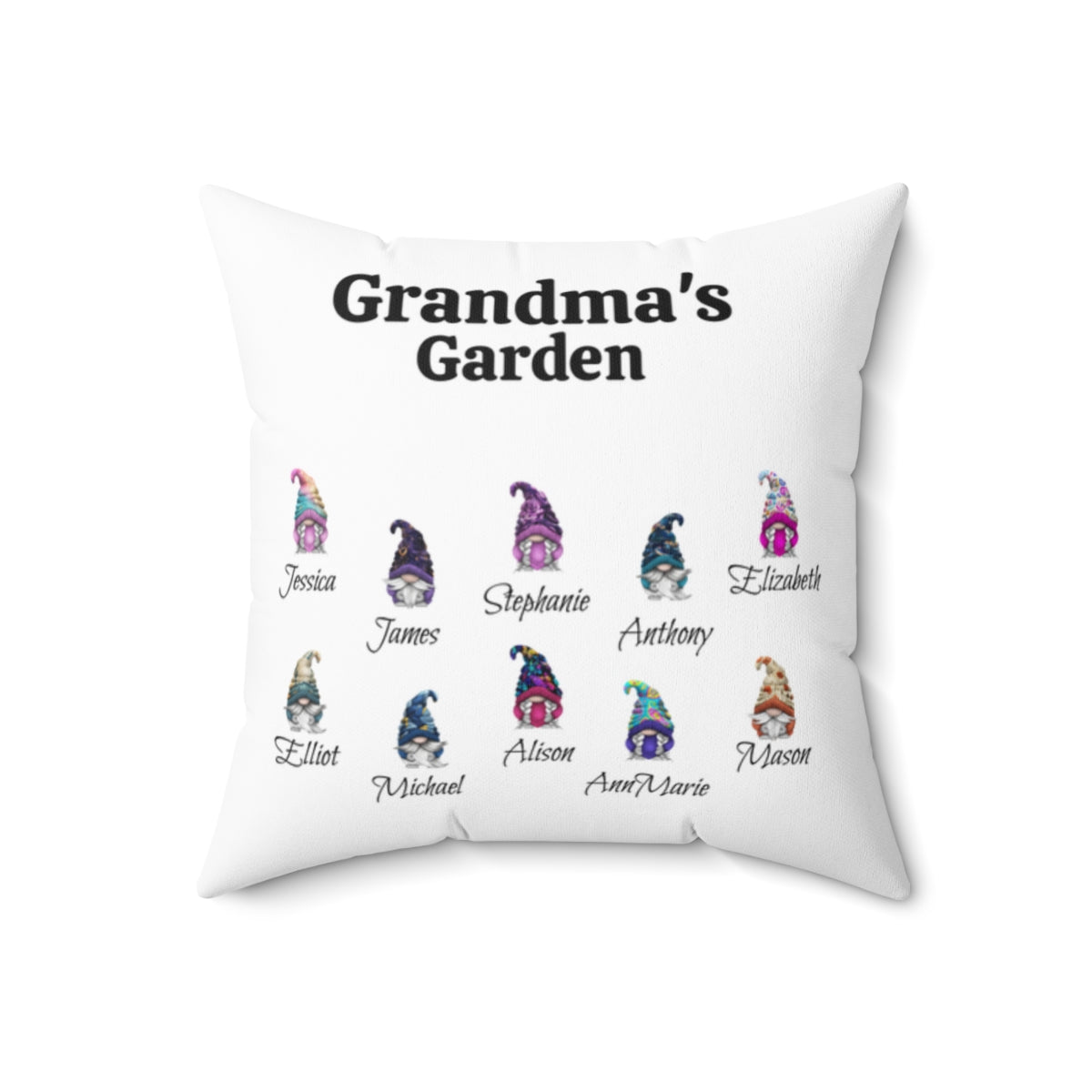 Grandma's Garden Gnomes Personalized Accent Pillow