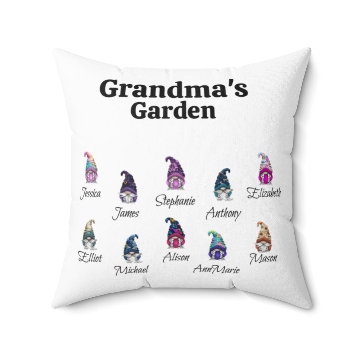 Grandma's Garden Gnomes Personalized Accent Pillow